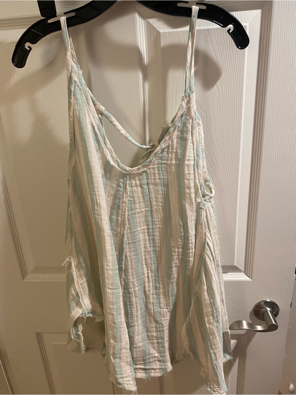 Urban Outfitters White and Light Blue Striped Sleeveless Jumpsuit